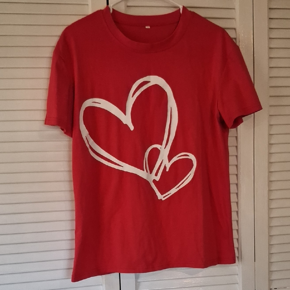 Red T-Shirt with White Heart Design